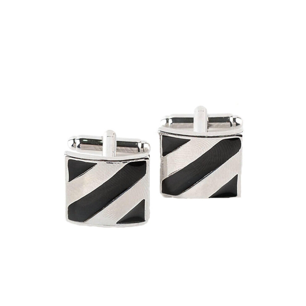 Cufflinks for Men, Personalized Square Striped Design Black Epoxy Silver Cufflinks for Dress Shirts