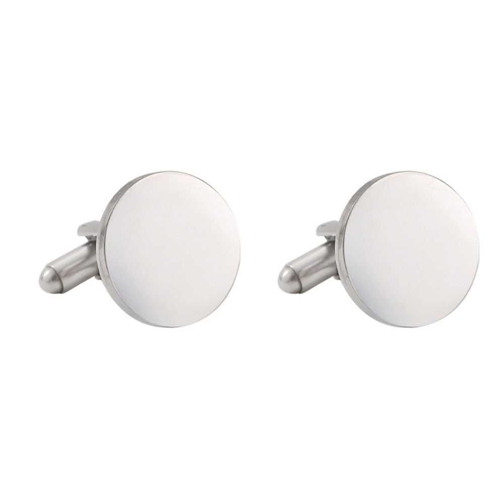 Cufflinks Men's Personalised Silver Round Polished Cufflinks with Gift Box for Dress Shirts and Formal Wear