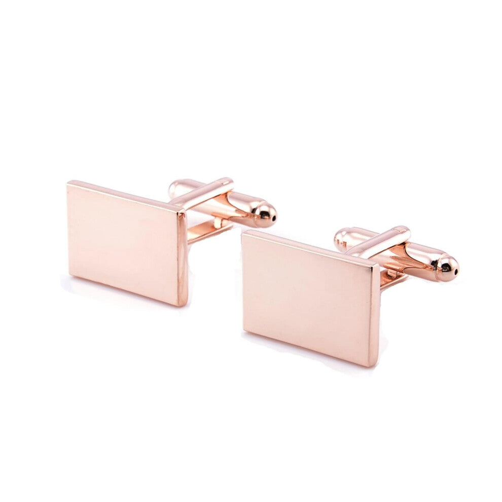 Personalized Silver Rectangle Cufflinks for Men, Polished Finish with Rose Gold Gift Box, Customizable Design