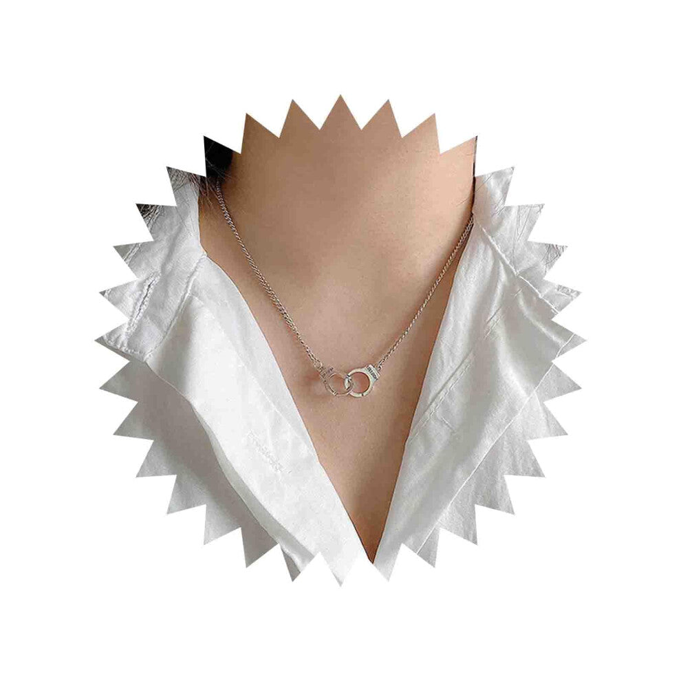 Handcuff Pendant Necklace for Women and Girls, Boho Style Silver Metal Jewelry, Adjustable Chain Length