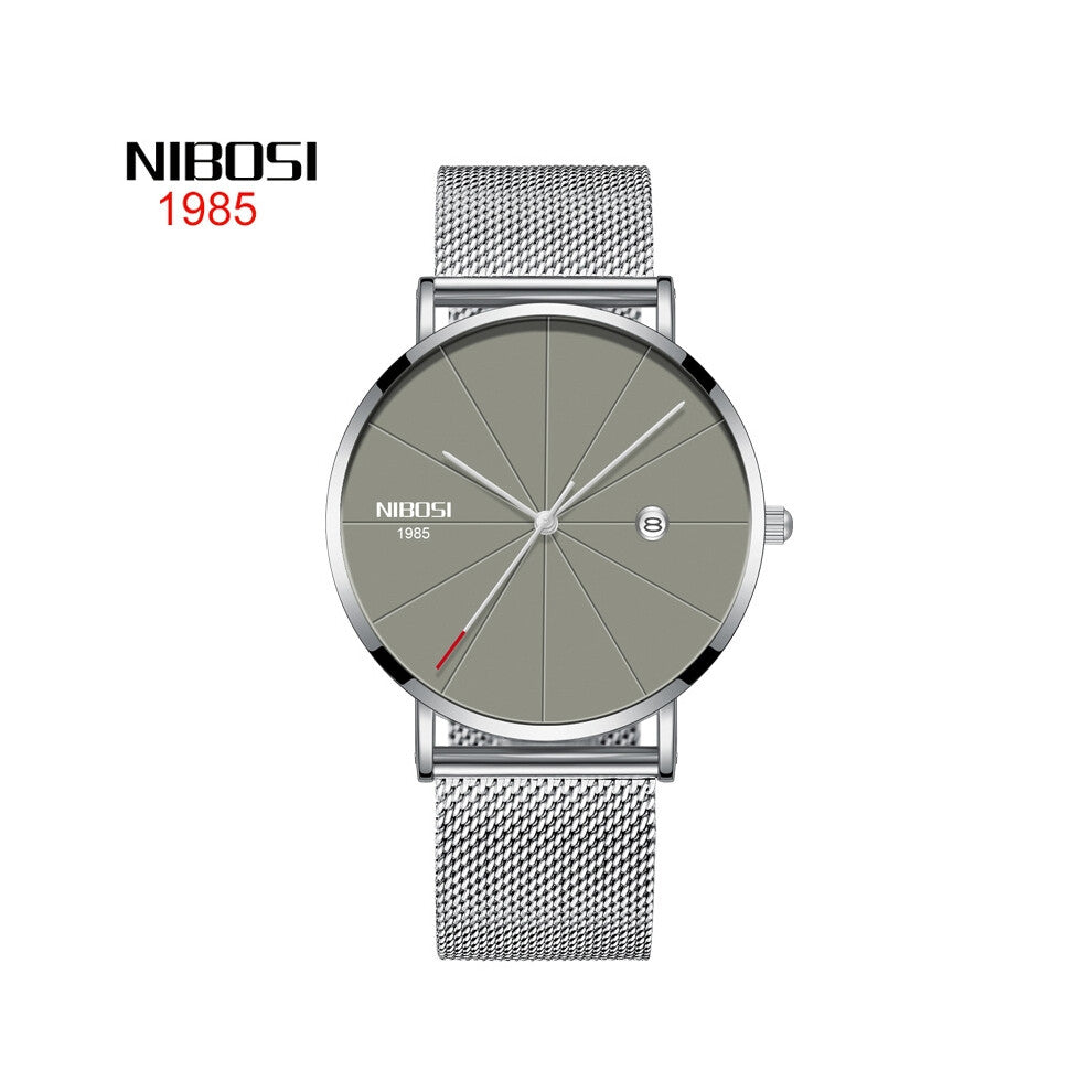 (Stainless steel grey surface) Fashionable and trendy watches for men and women, couple mesh strap casual quartz wristwatches