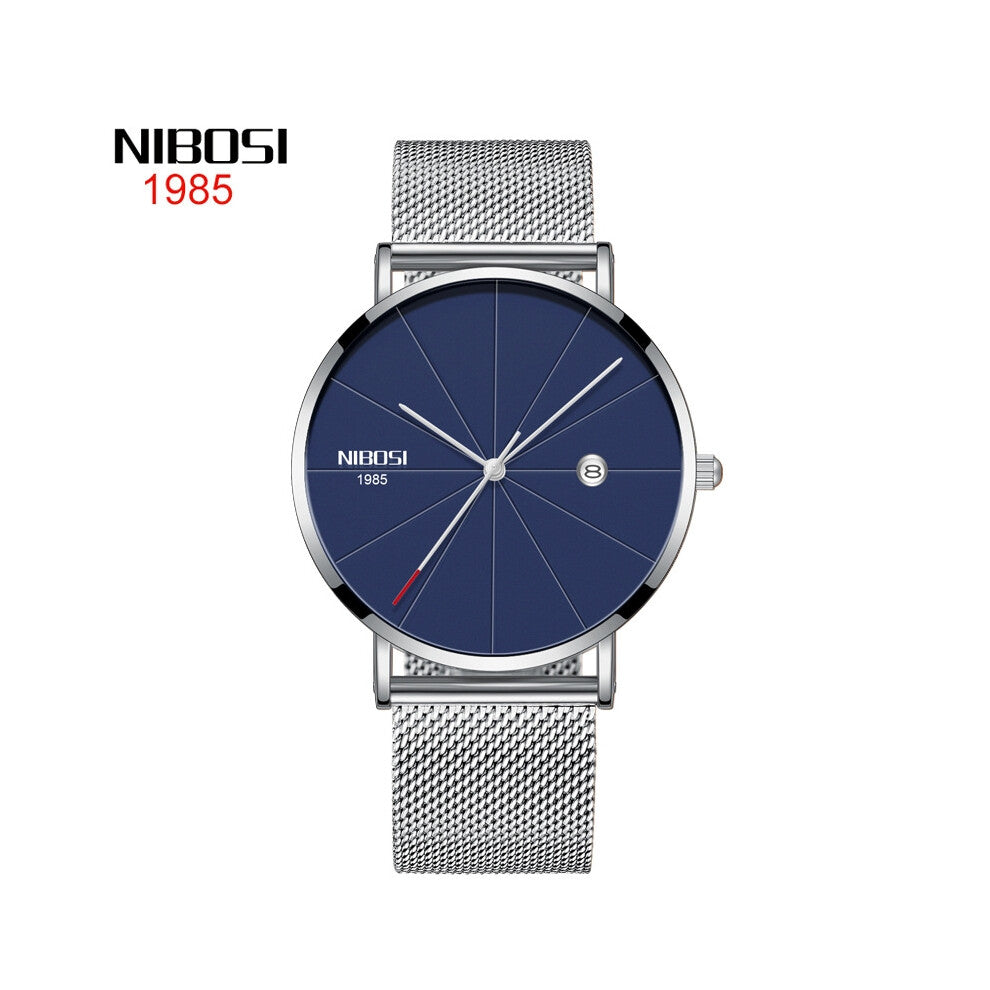 (Stainless steel with blue surface) Fashionable and trendy watches for men and women, couple mesh strap casual quartz wristwatches