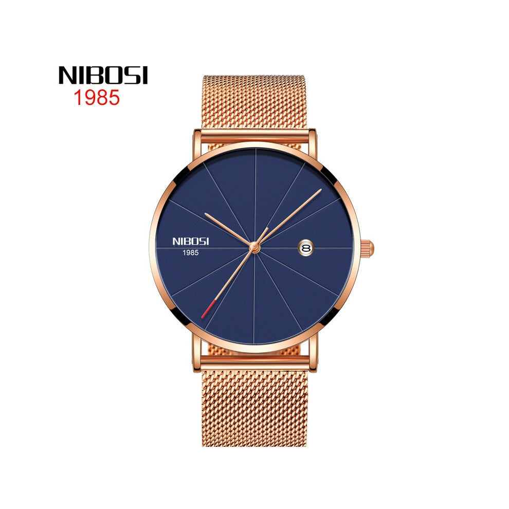 (Rose blue) Fashionable and trendy watches for men and women, couple mesh strap casual quartz wristwatches