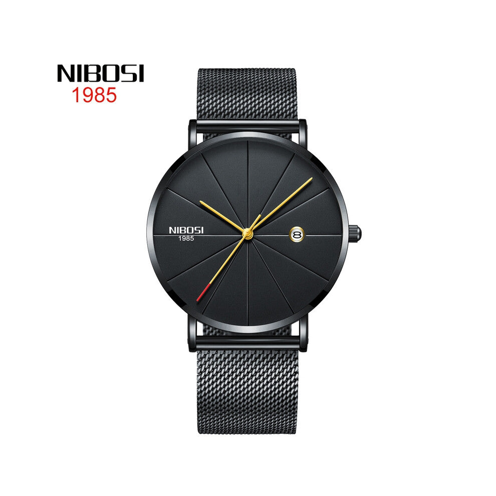 (All black gold nails) Fashionable and trendy watches for men and women, couple mesh strap casual quartz wristwatches