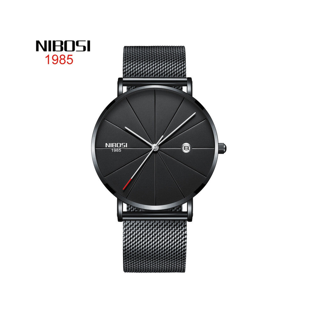 (All black silver nails) Fashionable and trendy watches for men and women, couple mesh strap casual quartz wristwatches