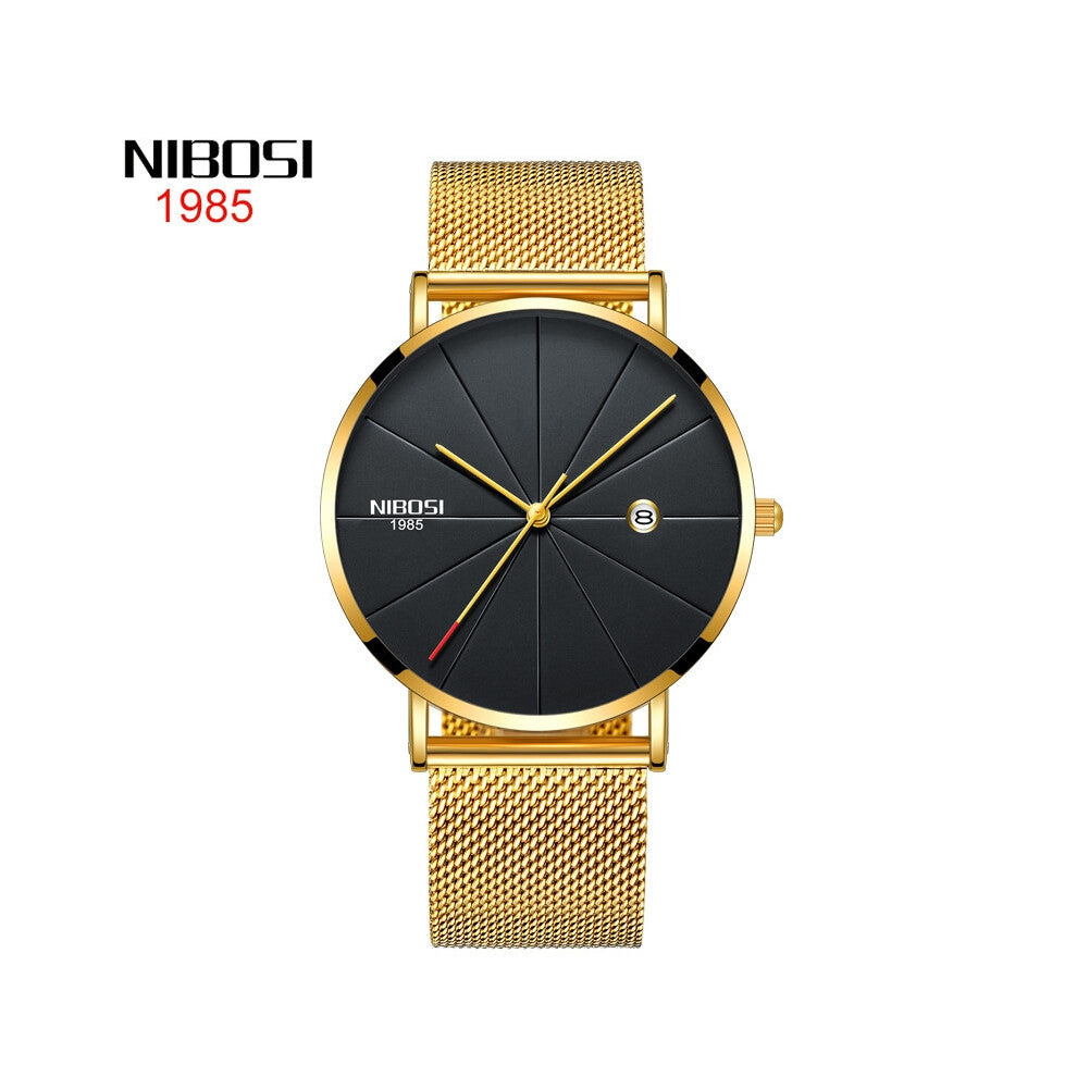 (All-gold black surface) Fashionable and trendy watches for men and women, couple mesh strap casual quartz wristwatches