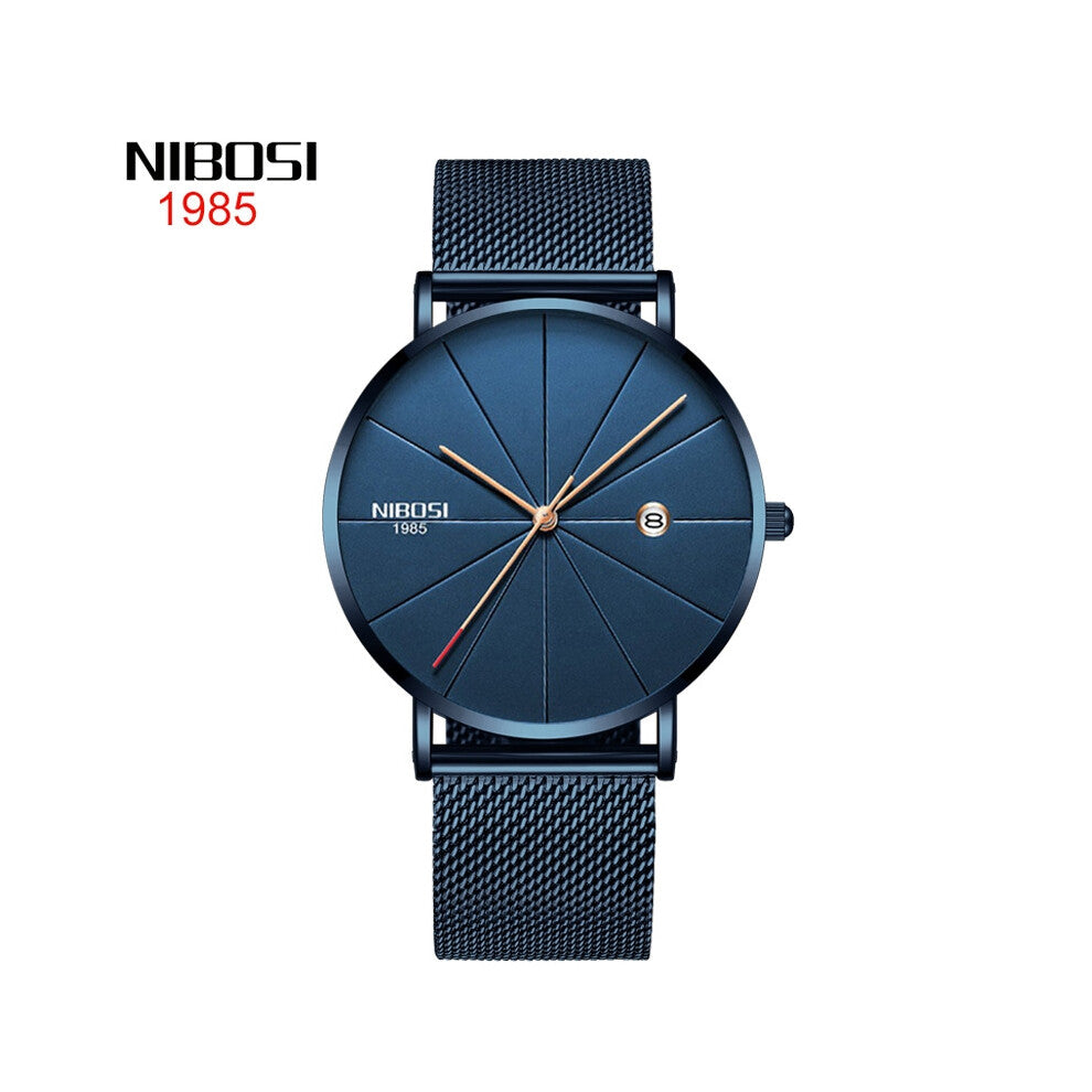(All blue) Fashionable and trendy watches for men and women, couple mesh strap casual quartz wristwatches