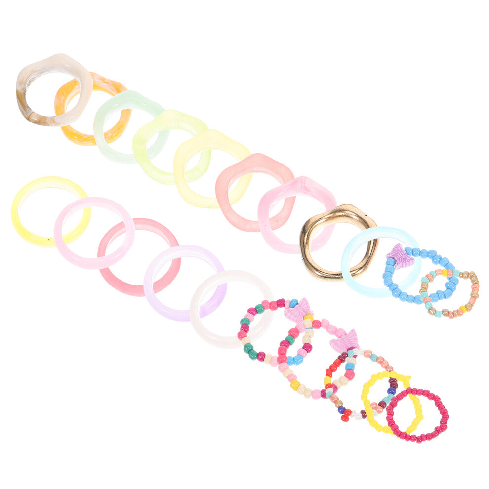 21 Pcs Colorful Resin Ring Set Girl Women'S Cute Rings Engagement