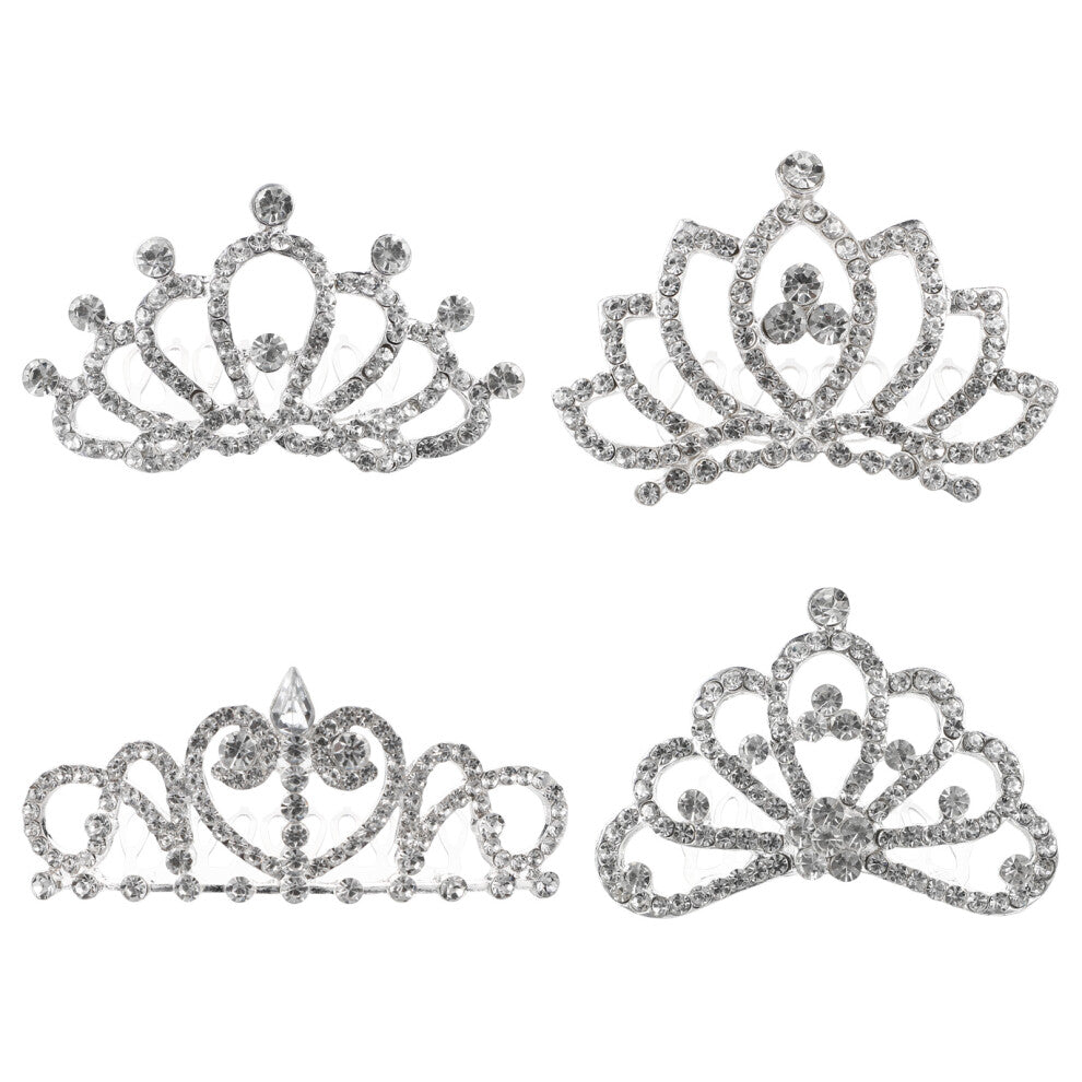 4 Pcs Wedding Hair Accessories Crowns With Comb Rhinestone Tiara
