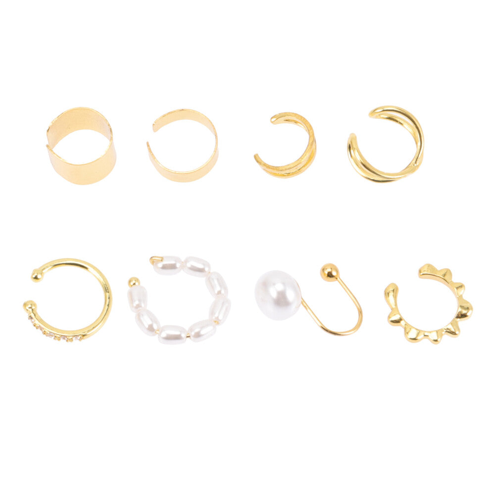 8 Pcs Ear Clip Nose Ring Set Cuffs Fake Rings For Women