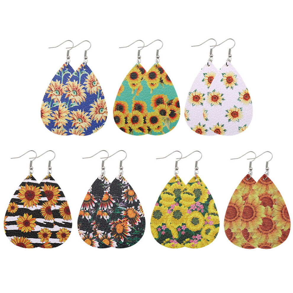 7 Pair Sunflower Earrings Floral Petal Drop Dangle Pu Jewelry