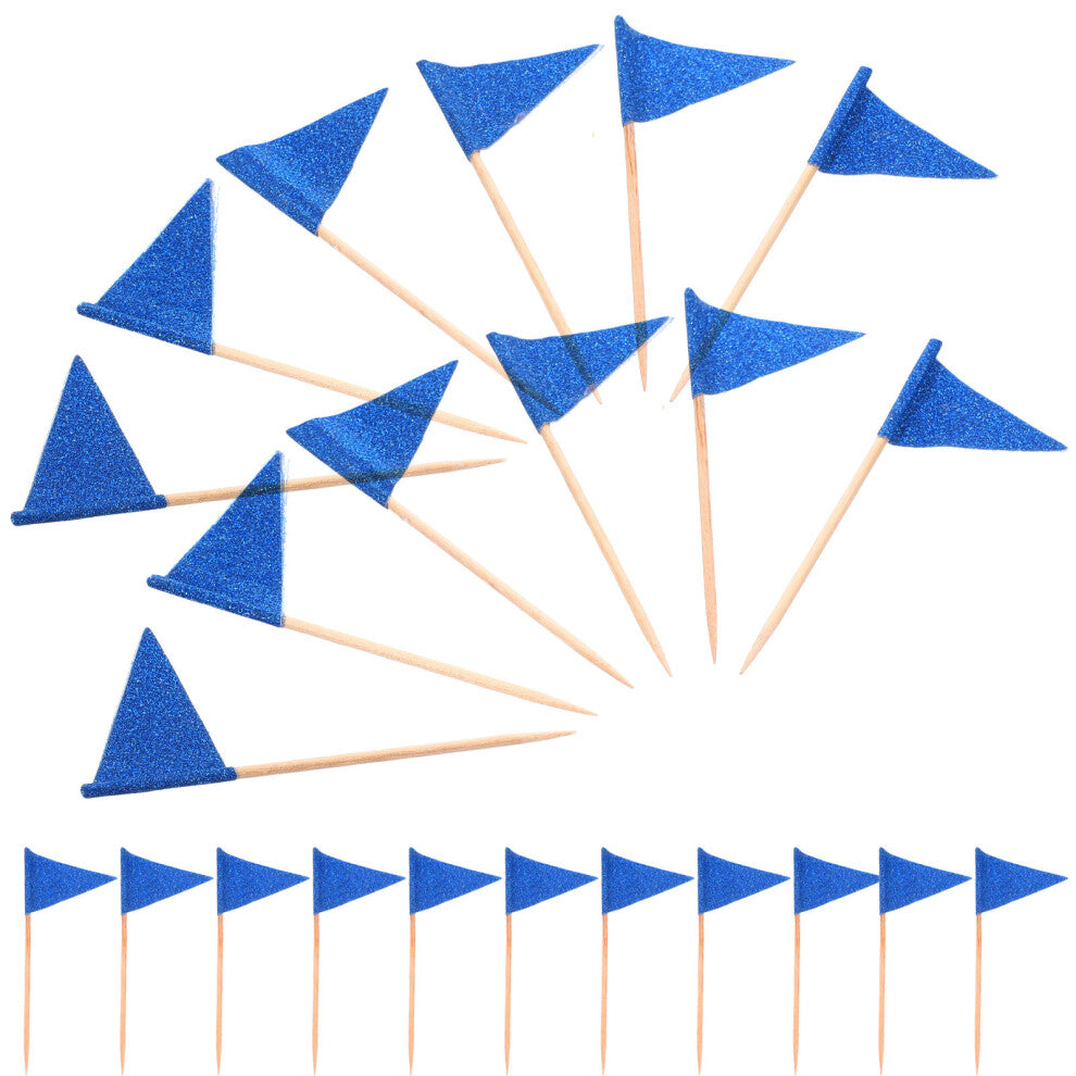 Mlins 60 Pcs Flag Cake Sign Mark Foods Diy Decor 8.00x3.50x0.20cm Blue