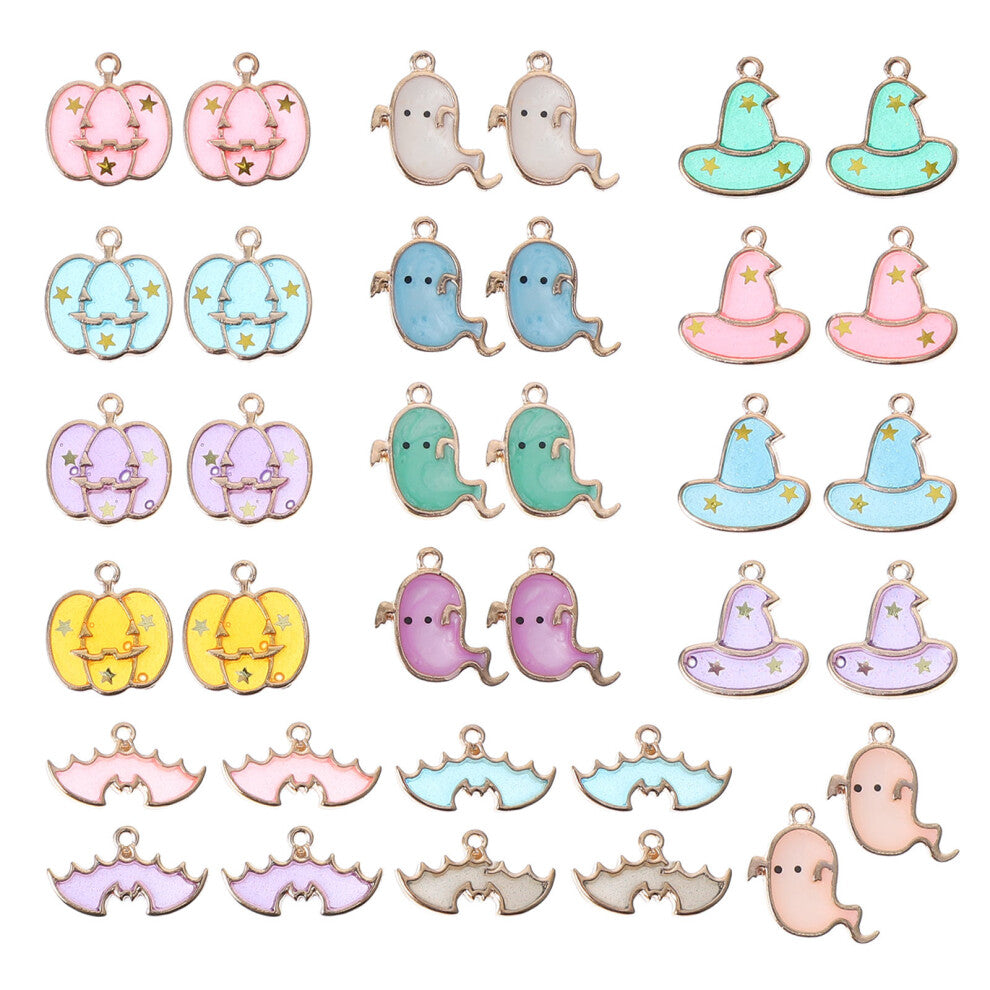 34 Pcs Pumpkin Hat Bat Pendant Woman Horror Charms Jewelry Making