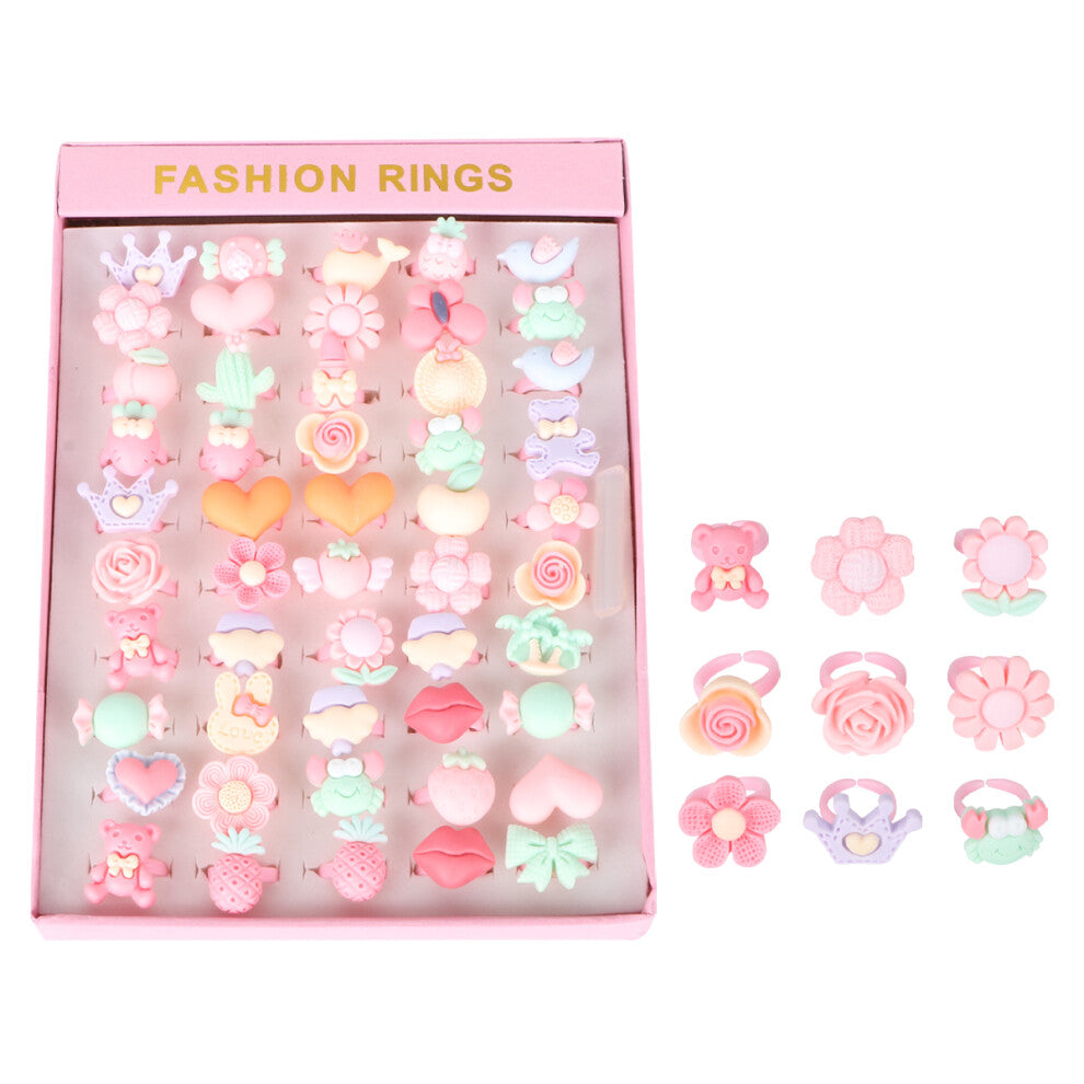 50pcs Fashion Cartoon Rings Open Adjustable Finger Toys For Kids