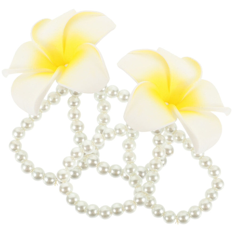 2 Pcs Artificial Plumeria Pearl Bracelet Hawaiian Accessories Women