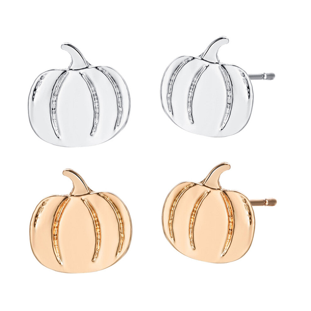 2 Pairs Earrings Golden Pumpkin Studs  Party Accessories