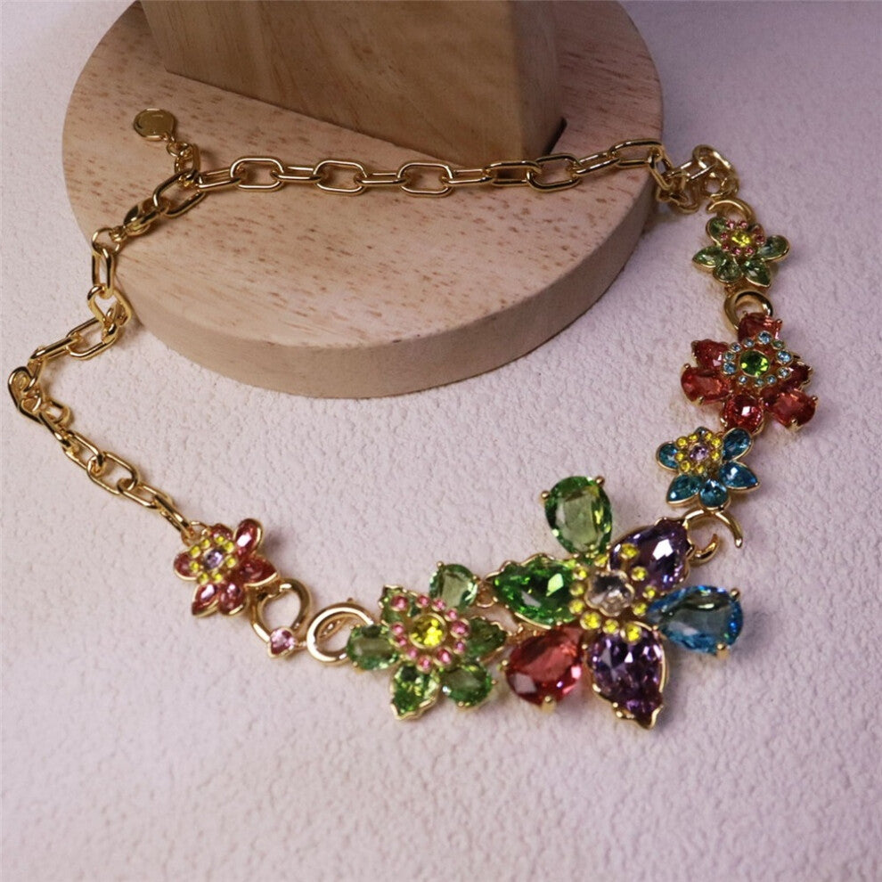 (Beige) Original Charms New Fine Jewelry Set Three Flowers Earrings Pink Necklace Bracelet Rings for Women Romantic Accessories