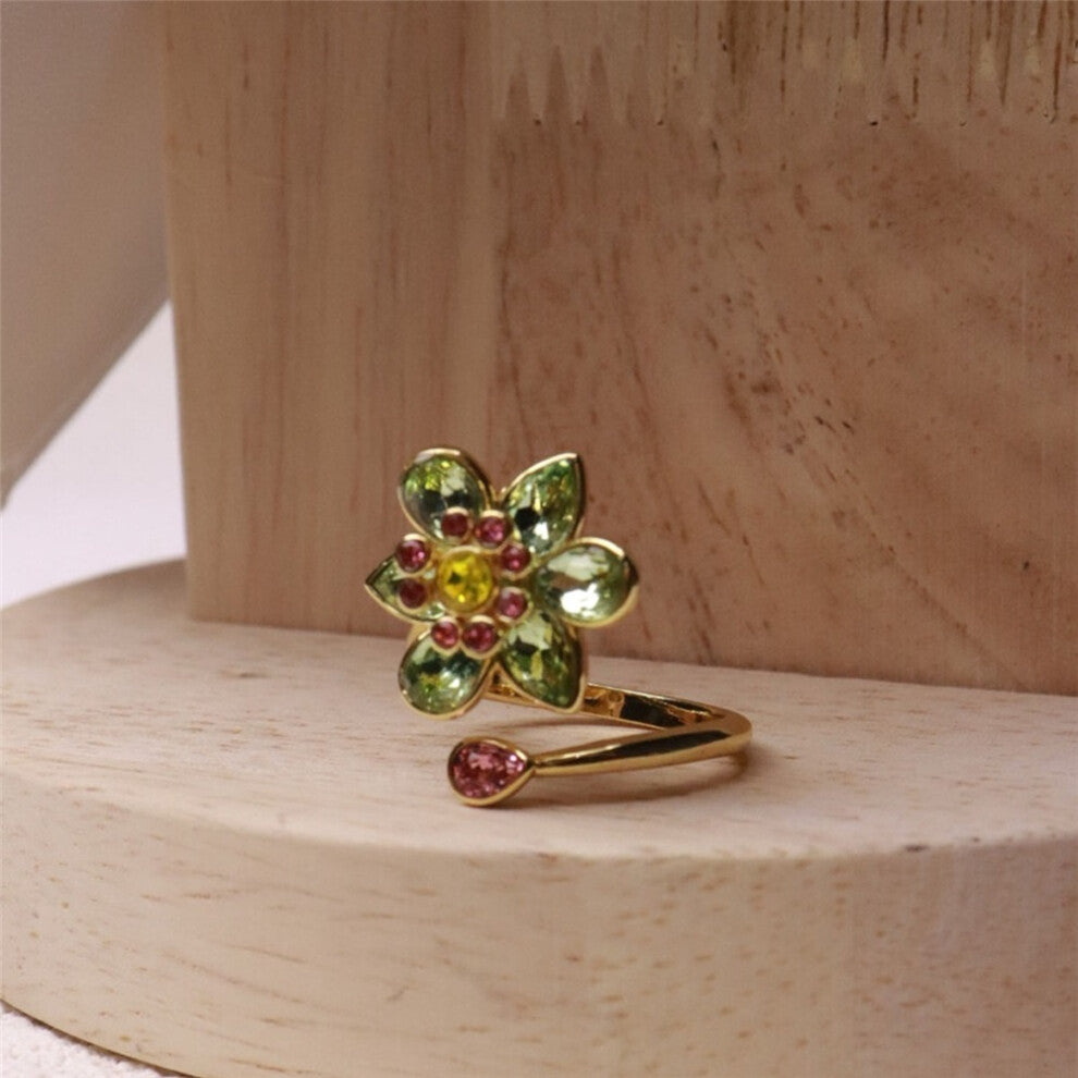 (Open Ring) Original Charms New Fine Jewelry Set Three Flowers Earrings Pink Necklace Bracelet Rings for Women Romantic Accessories