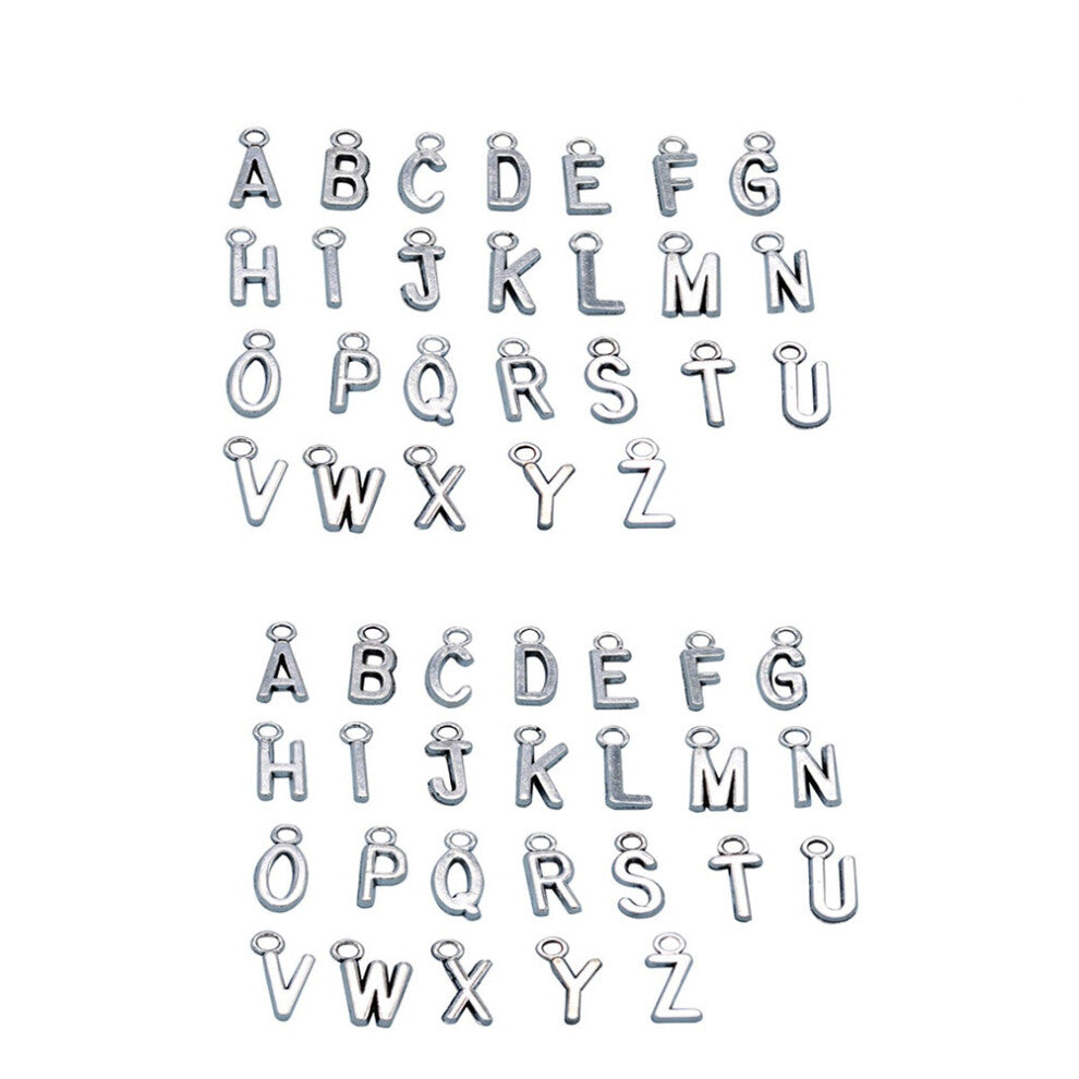 52 Pcs Letter Pendant Charms For Jewellery Making Necklace Silver