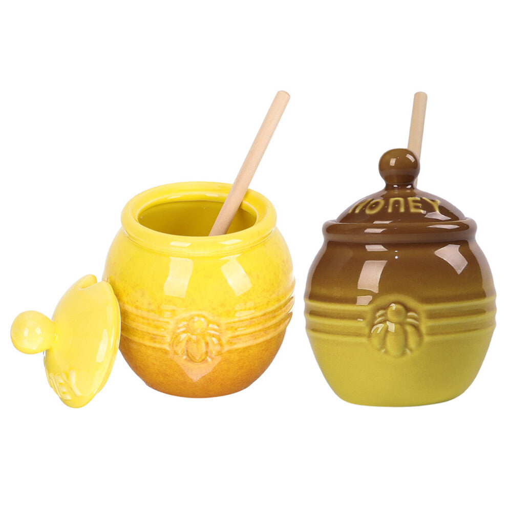 Household Honey Pot Lidded With Dipper Wood Compact Design