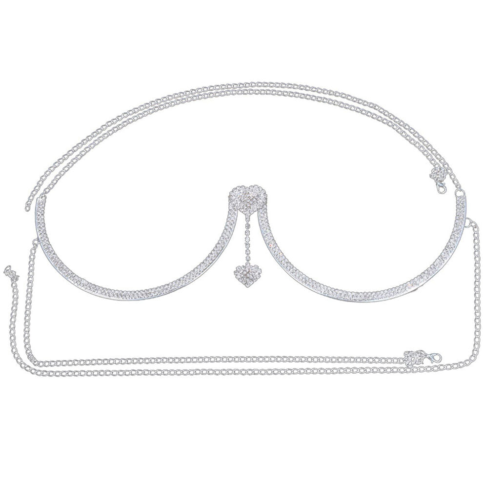 Body Chain Rhinestone Lingerie Women Man Heart Necklace Chest