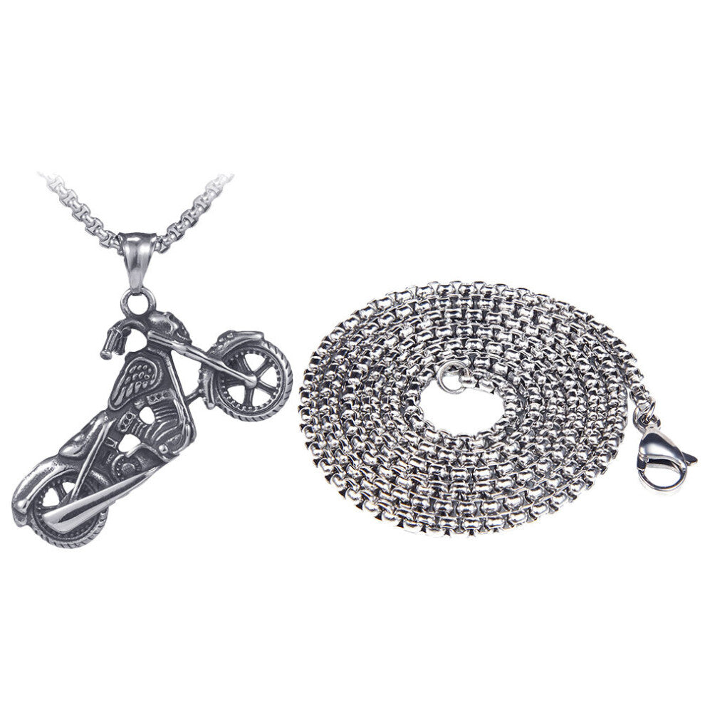 2 Pcs Stainless Steel Necklace Man Motorbike Shaped Pendant Jewelry