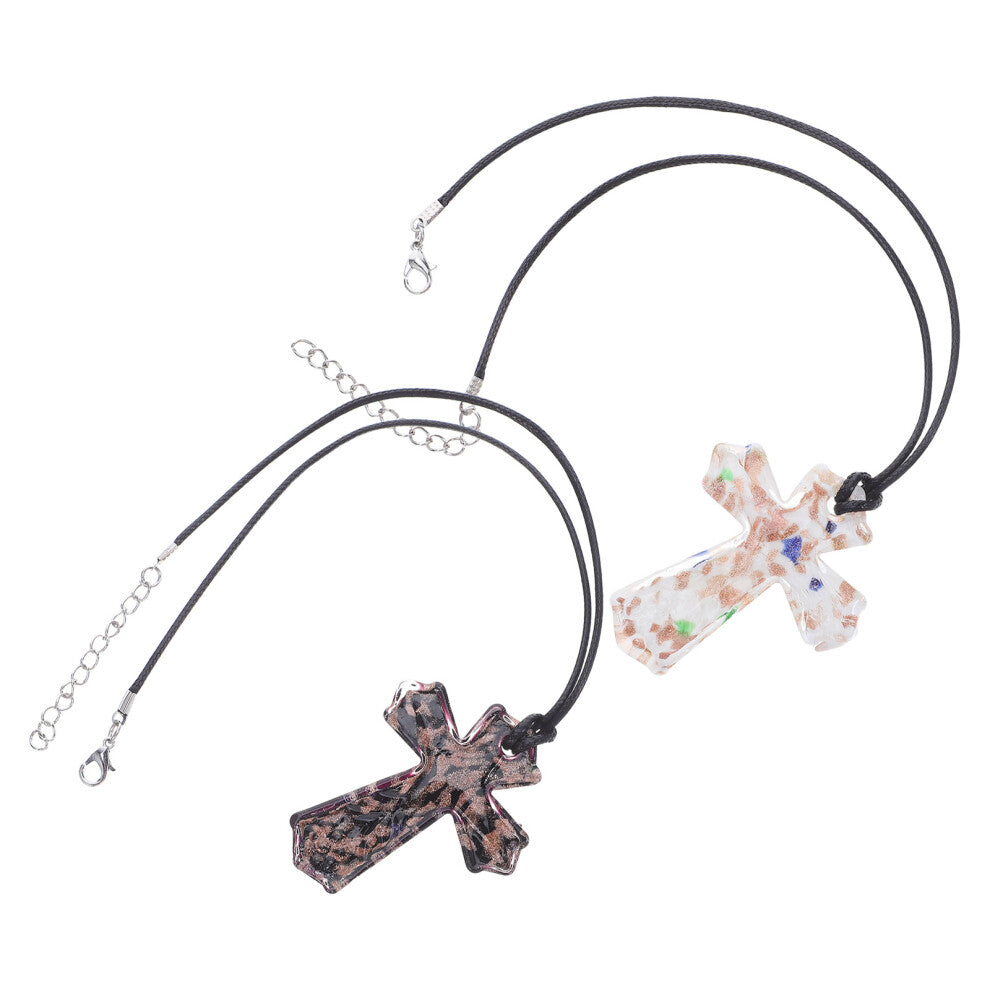 2pcs Sands Cross Necklace Cross Charms Crystal Glass