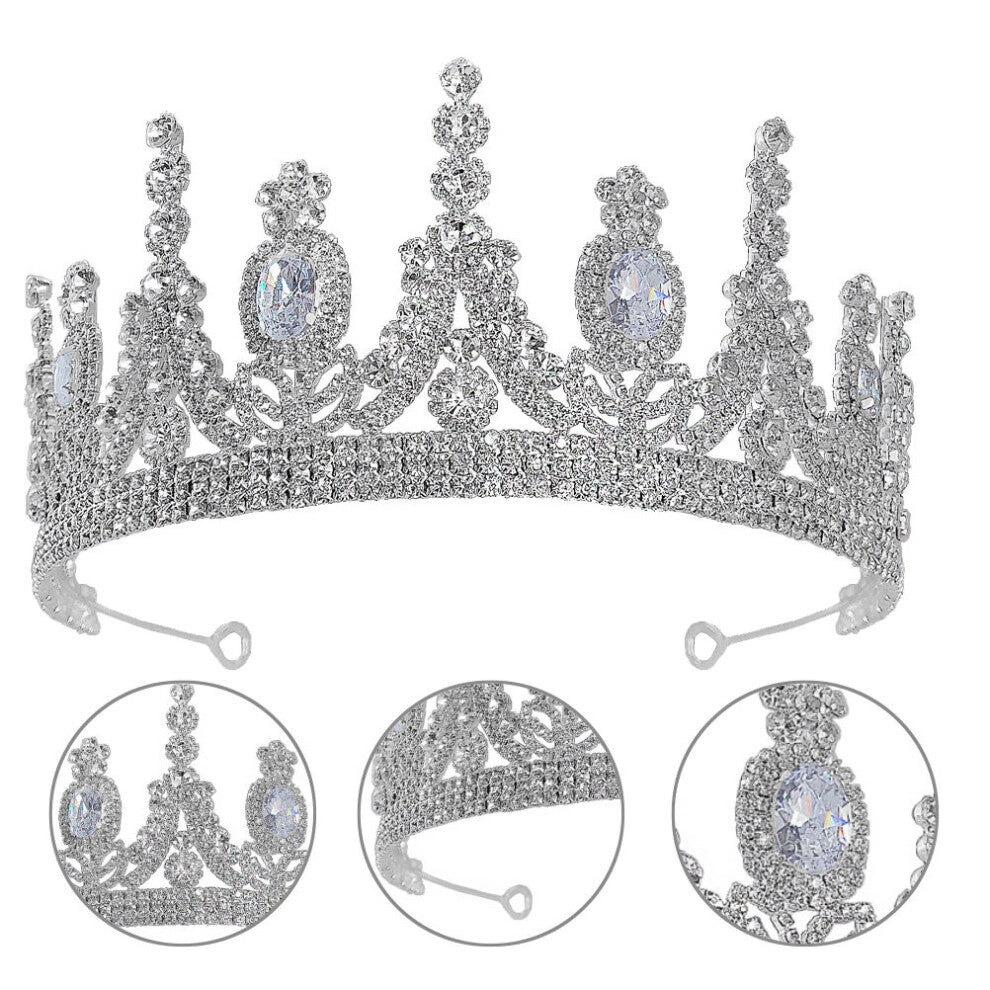 Silver Baroque Crown Bridal Tiara For Wedding Dress Accessories