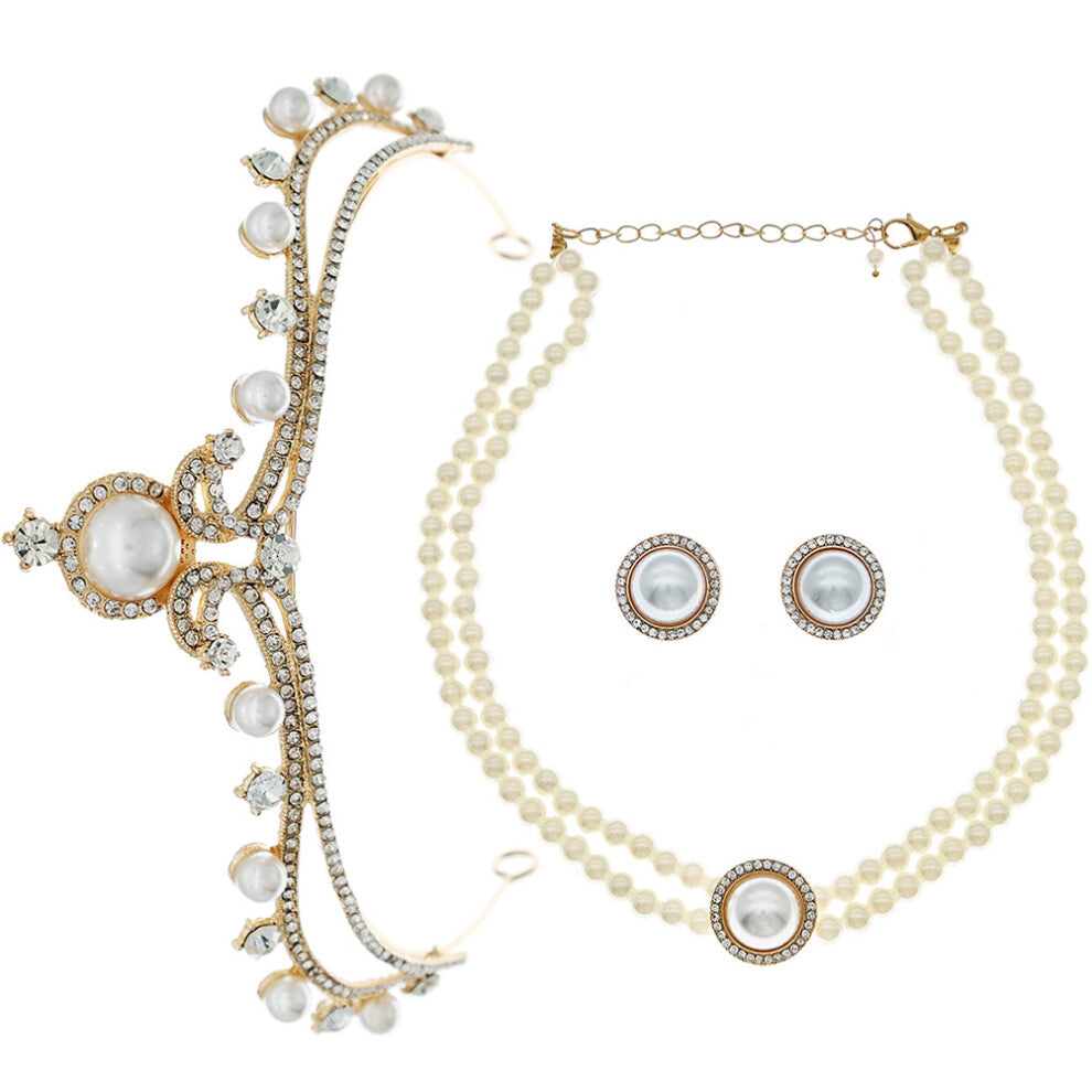 Golden Tiara Necklace And Earring Engagement 1set