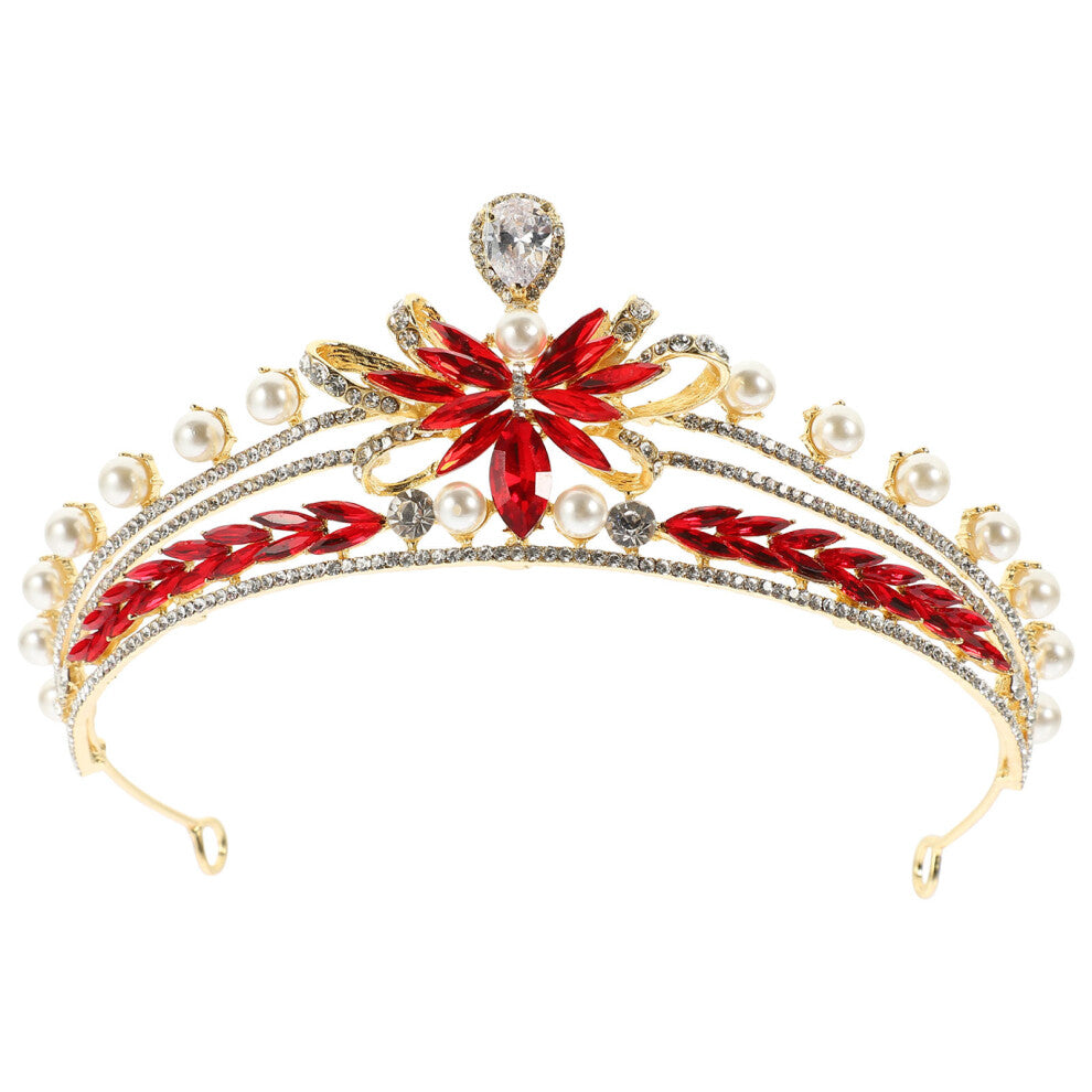 Red Wedding Tiara Hair Accessory For Women At Engagement 1set