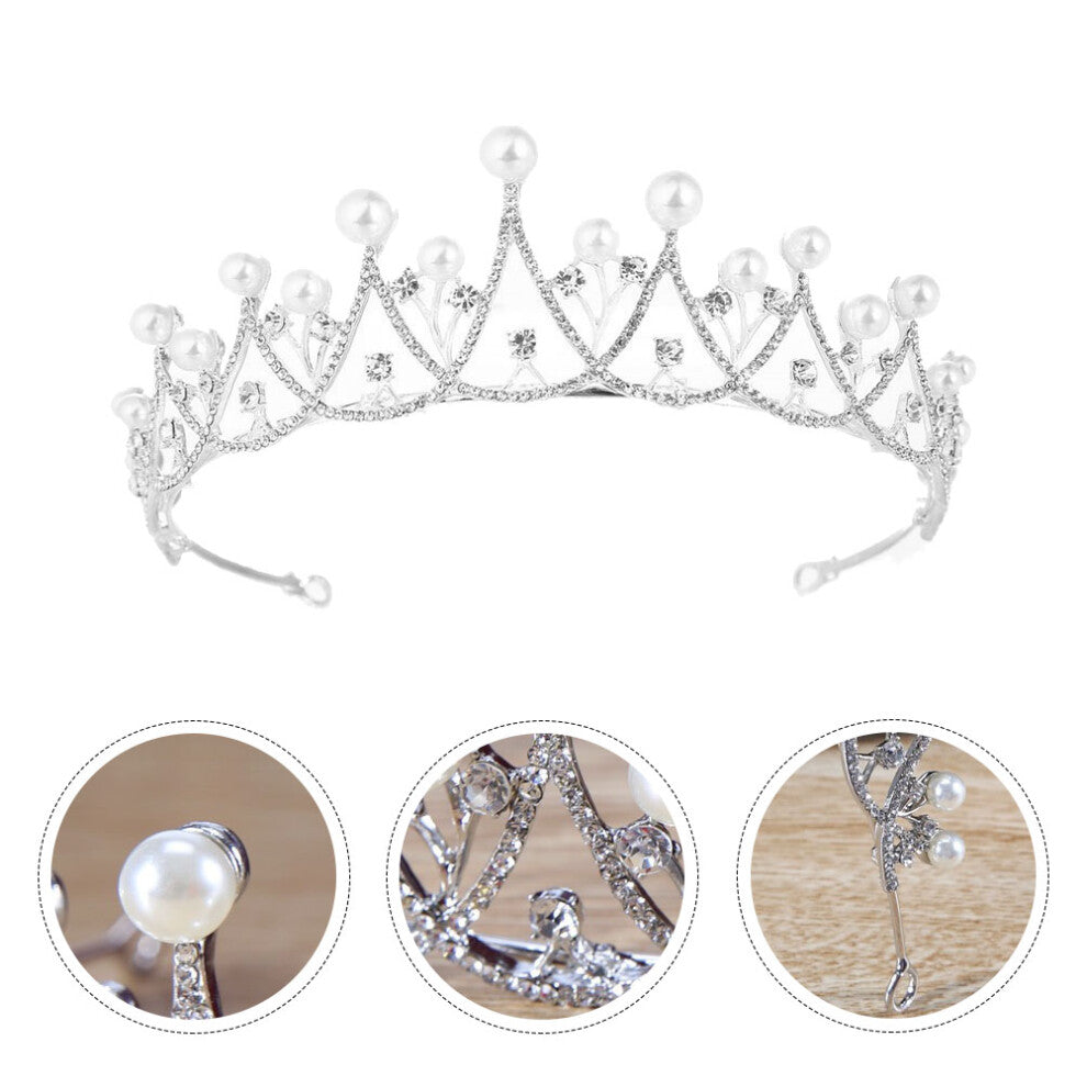 Pearl Rhinestone Crown Accessories Sweet Banquet White