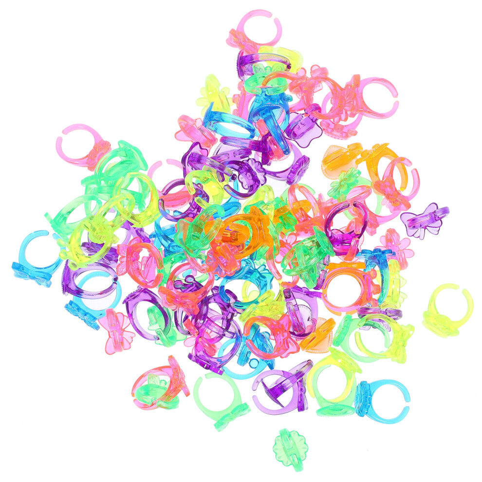 100pcs Plastic Ring Toys Toddler Child Girls Rings Jewellery For Kids