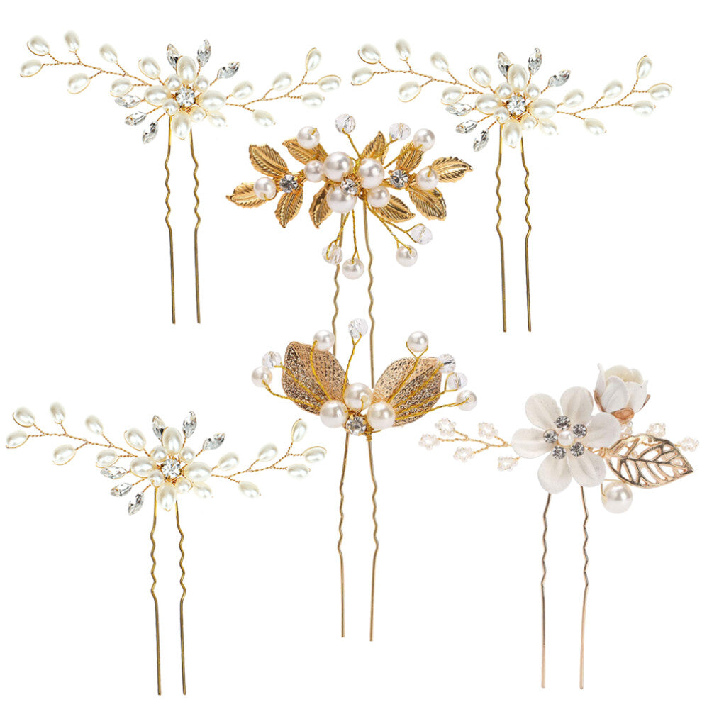 6 Pcs Tiaras Women Wedding Hair Accessories Bride Size 1 Golden