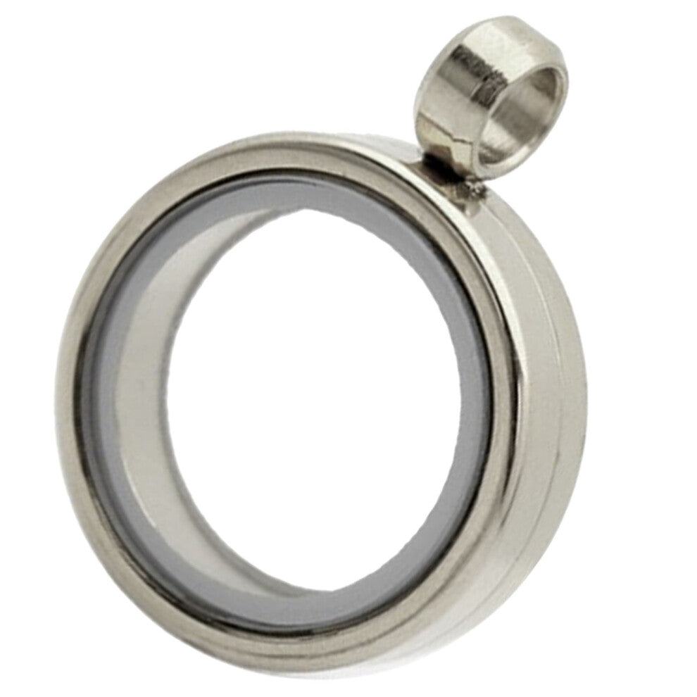 Round Locket Pendant Necklace - Stainless Steel Floating Photo Frame
