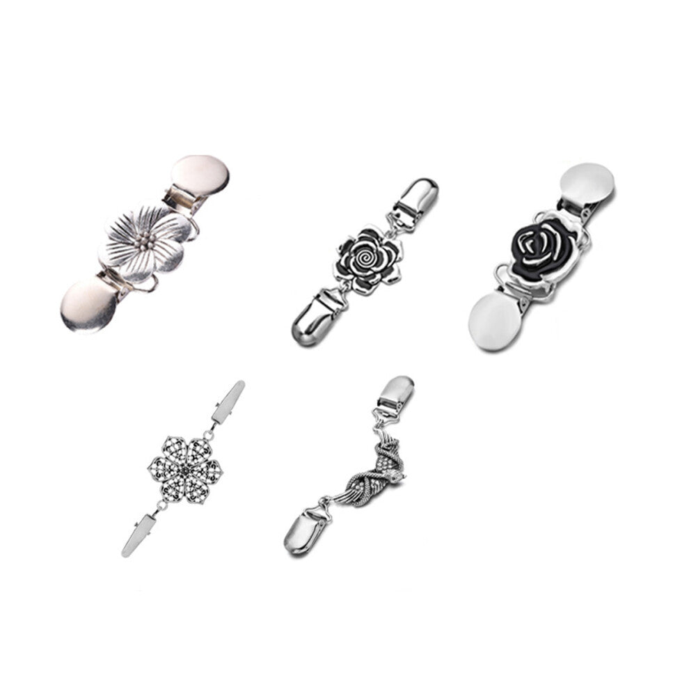 5pcs Shawl Clips Cardigan Tight Sweater Clips Brooch Alloy Breastpin