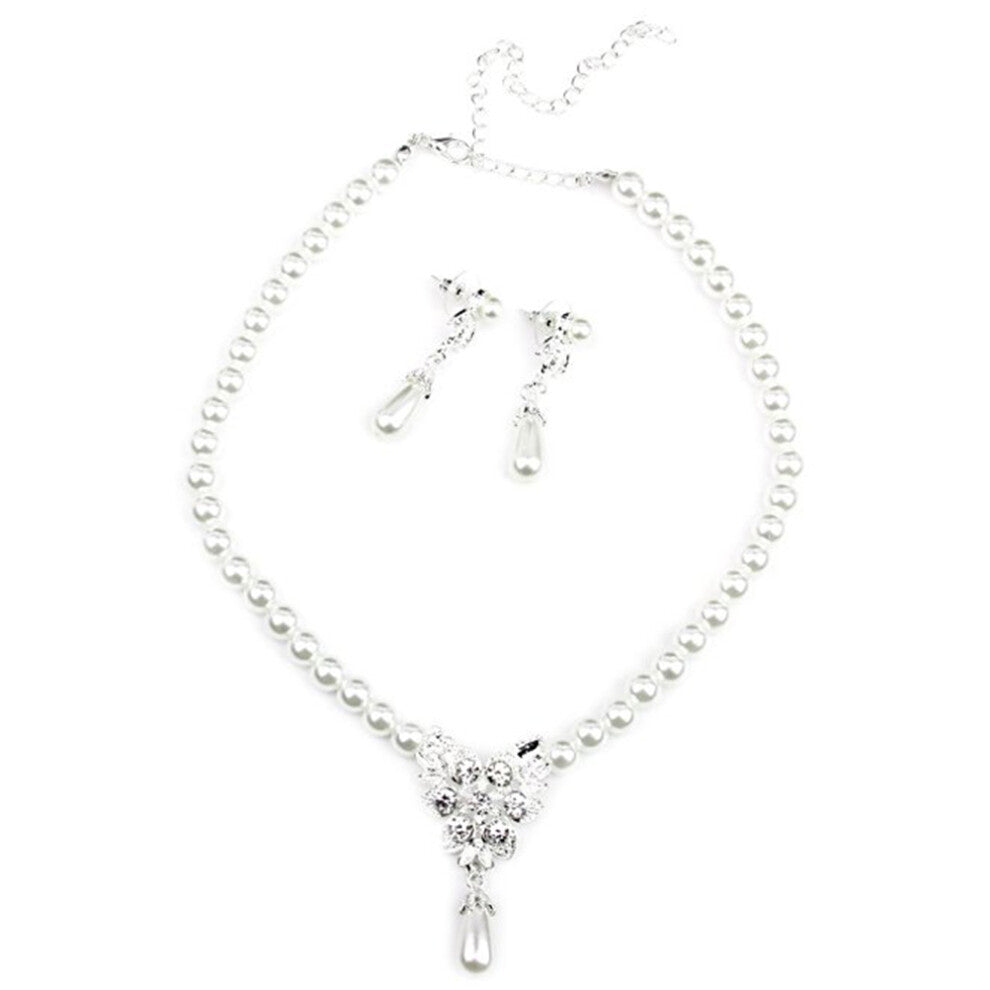 Pearl Necklace Earrings Wedding Jewelry Set For Bridal Jewellery