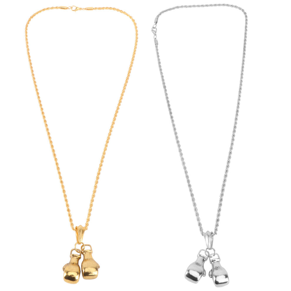 2 Pcs Fashion Jewelry Boxing Glove Necklace Man Fitness Collarbone