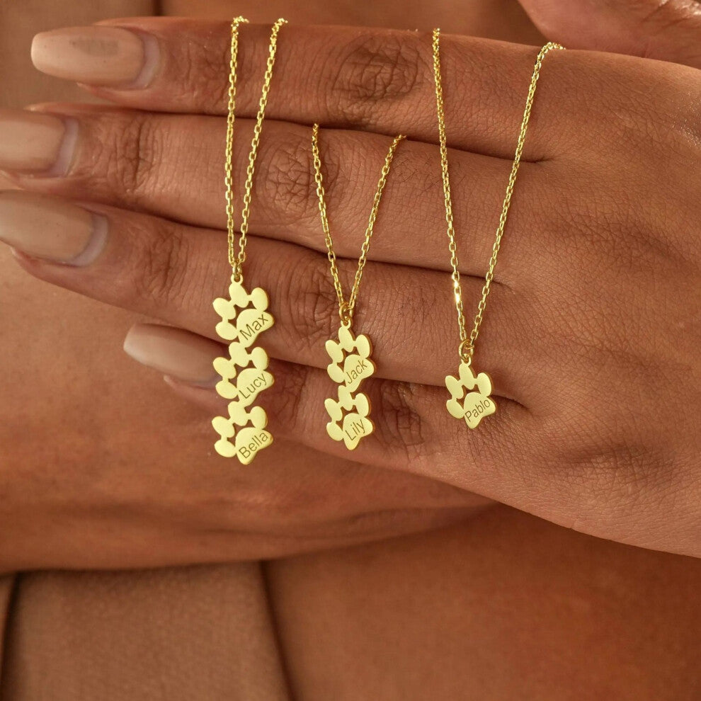 (Golden necklace, Four paw prints) Pet design sense footprint necklace personalized stainless steel pendant