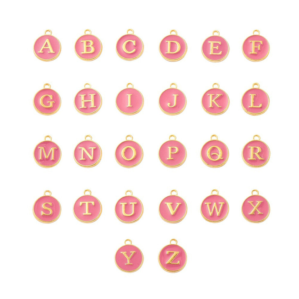 (Wine Red) 26 Pieces Initial Letter Charms Anniversary Gift Hanging Pendant Alloy