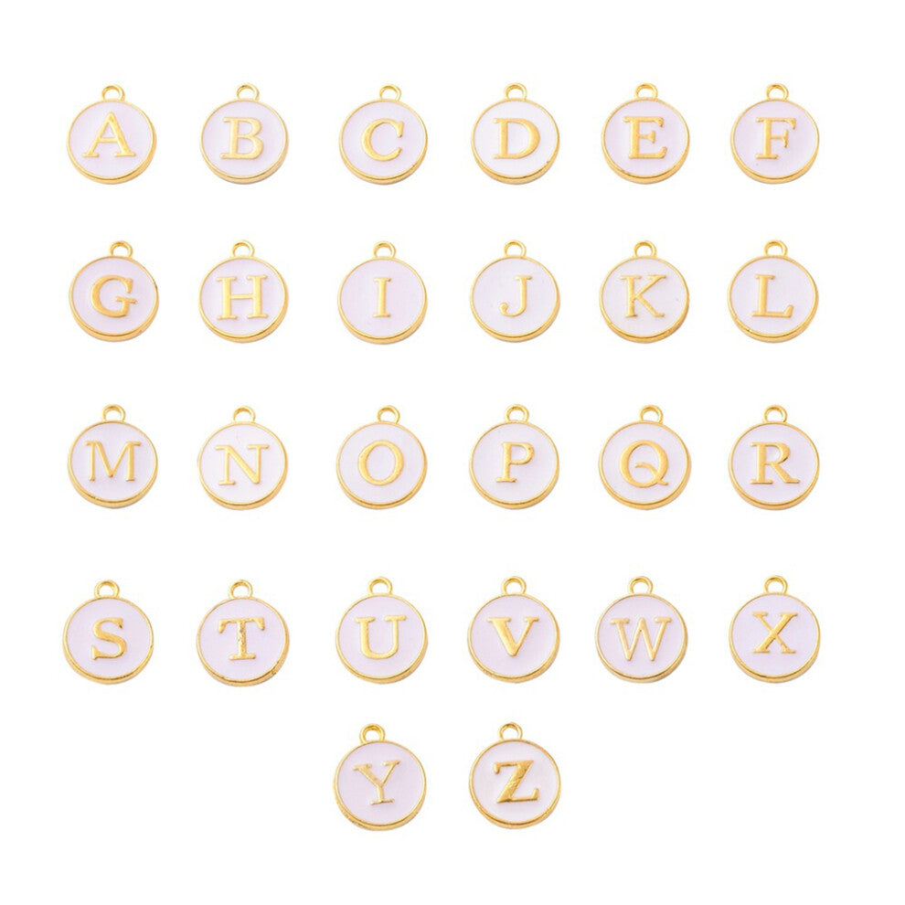 (White) 26 Pieces Initial Letter Charms Anniversary Gift Hanging Pendant Alloy