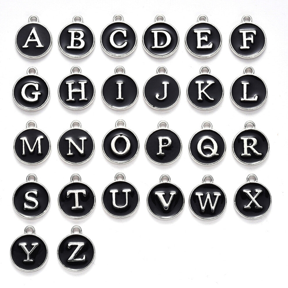 (Black) 26 Pieces Initial Letter Charms Hanging Pendant Double-sided Alloy