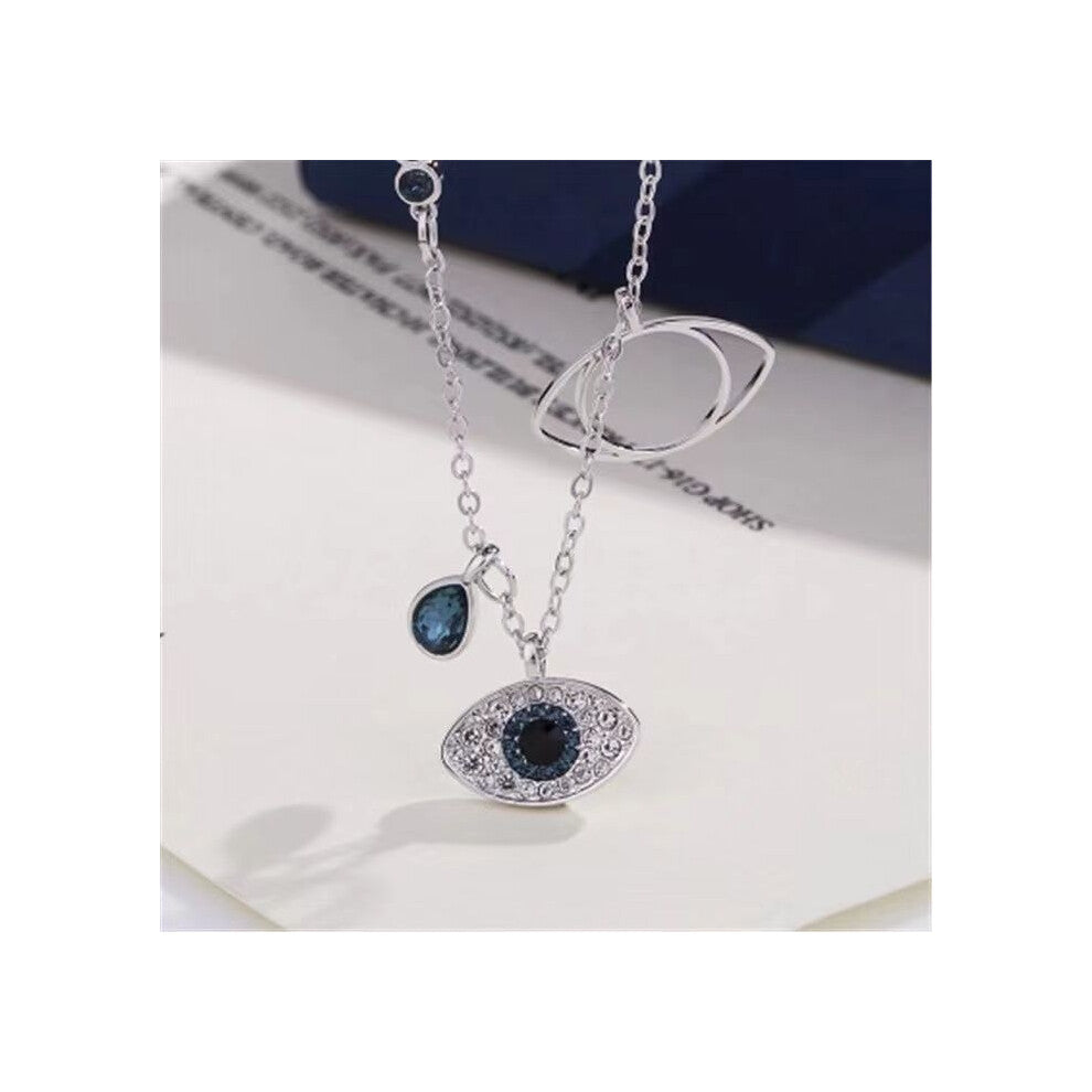 (White gold Devil's Eye necklace) Devil's Eye necklace bracelet, fashionable Austrian crystal short collarbone chain pendant accessory