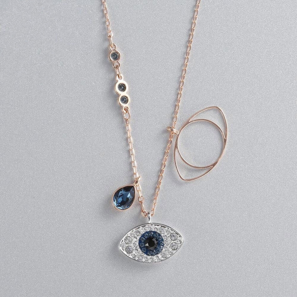 (Rose gold Devil's Eye necklace) Devil's Eye necklace bracelet, fashionable Austrian crystal short collarbone chain pendant accessory