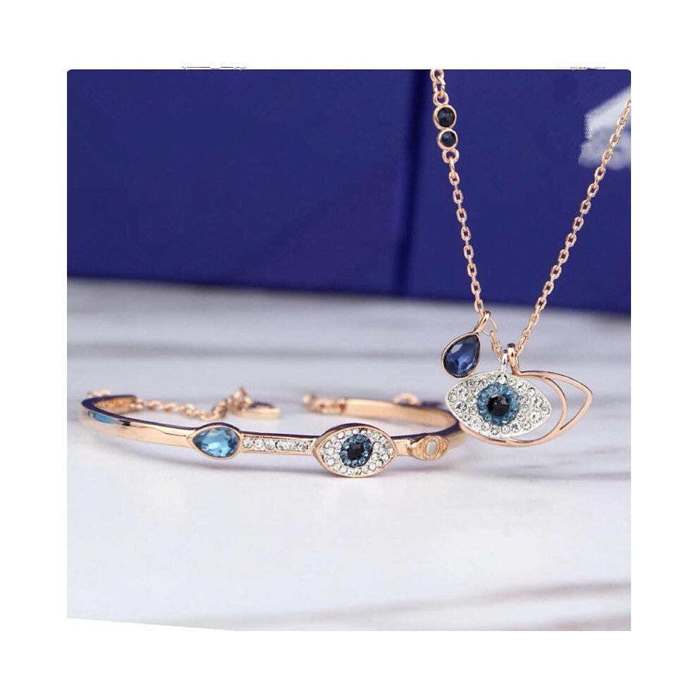 (Rose gold Devil's Eye bracelet) Devil's Eye necklace bracelet, fashionable Austrian crystal short collarbone chain pendant accessory