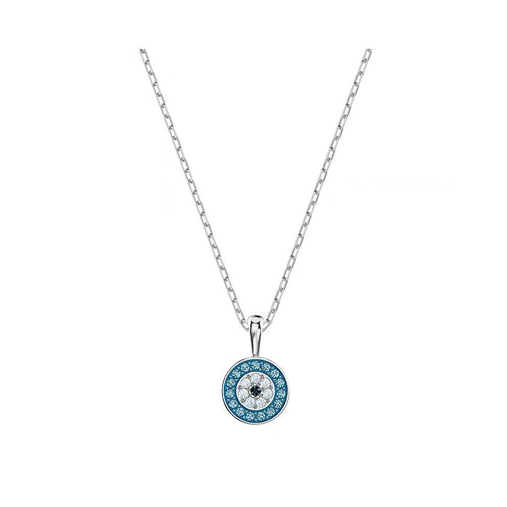 (A platinum round necklace) Devil's Eye Lucky Palm Horseshoe Necklace for Women, Swarovski Element Crystal Collarbone chain for women.
