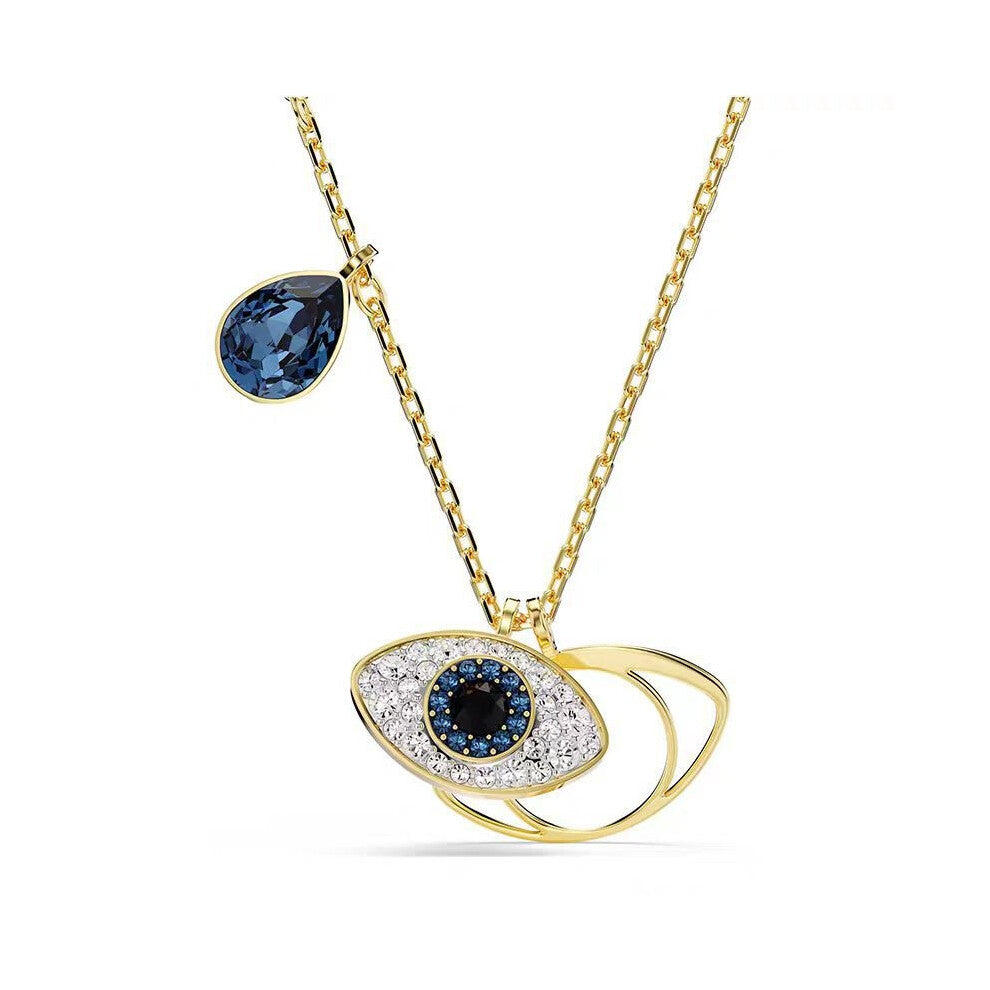 (Golden devil necklace) Devil's Eye Lucky Palm Horseshoe Necklace for Women, Swarovski Element Crystal Collarbone chain for women.