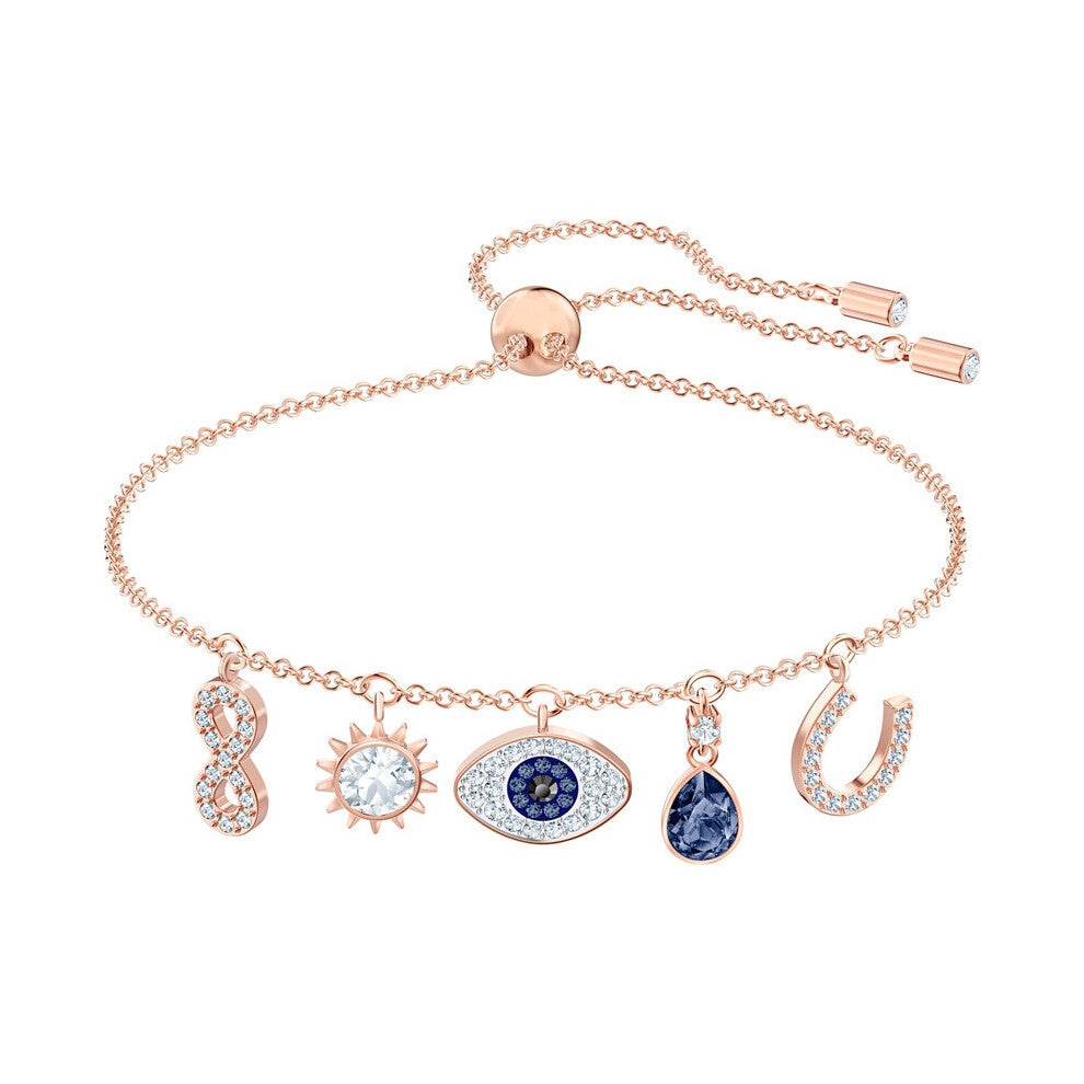 (Rose gold lucky horseshoe bracelet) Devil's Eye Lucky Palm Horseshoe Necklace for Women, Swarovski Element Crystal Collarbone chain for women.