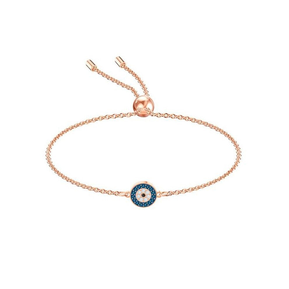 (Rose gold round bracelet) Devil's Eye Lucky Palm Horseshoe Necklace for Women, Swarovski Element Crystal Collarbone chain for women.