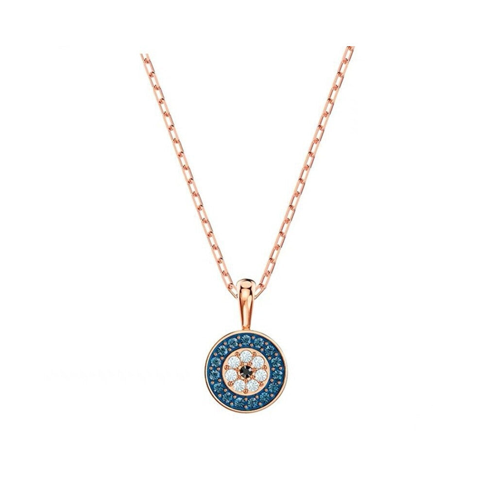 (Rose gold round necklace) Devil's Eye Lucky Palm Horseshoe Necklace for Women, Swarovski Element Crystal Collarbone chain for women.