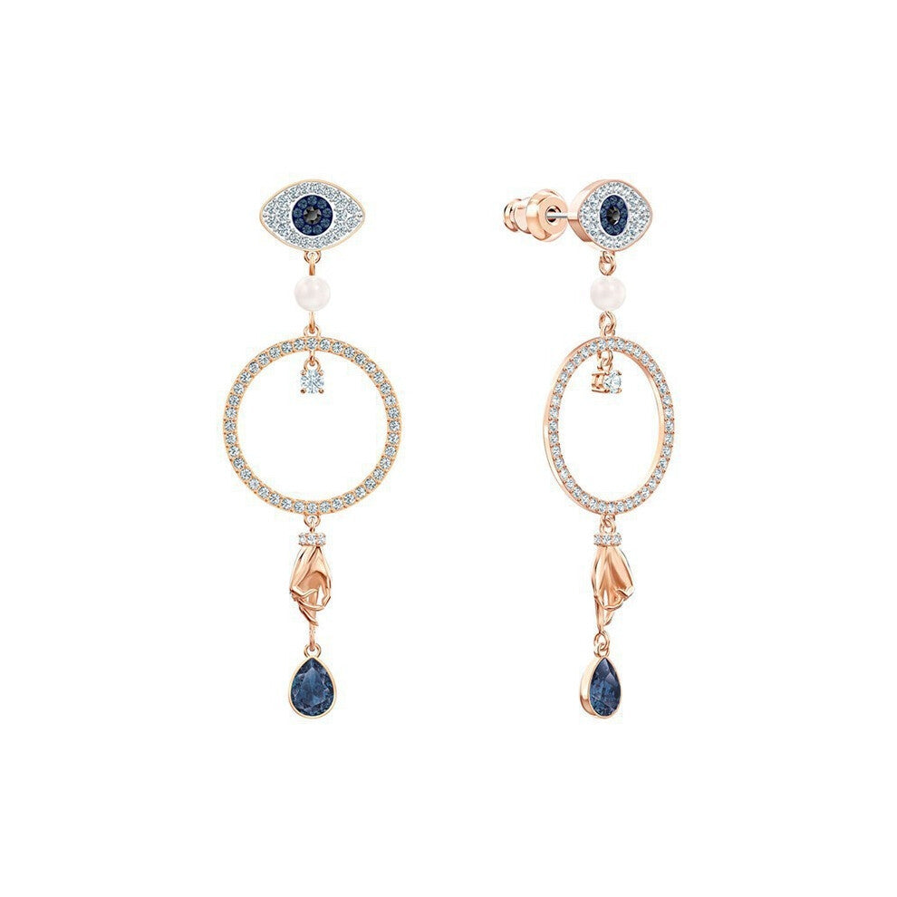 (Tarot Hand Devil Stud Earrings) Devil's Eye Lucky Palm Horseshoe Necklace for Women, Swarovski Element Crystal Collarbone chain for women.